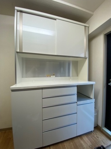 【美品】パモウナ 食器棚SL 【幅140×奥行50×高さ222cm】 SLR-1400R パールホワイト 【2梱包】