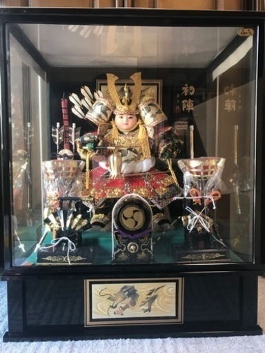 【売り切れました】五月人形　喜月作　初陣　9号　子供大将　ショーケース入　オルゴール付　金龍　