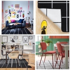 IKEAラグ カーペット リバーシブル ブラック×ホワイト
