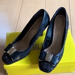 美品!! プールサイド 24㎝　リボンツイードパンプス  リボンパンプスの画像