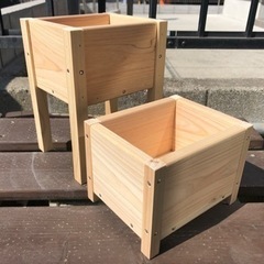 檜の植木鉢　二個セット　タイプＡ　ハンドメイド