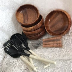 サラダボウル木製　フォーク　調理器具