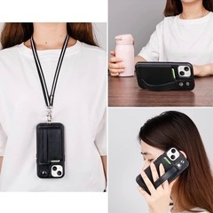 【新品未使用】 iphone13 ケース 手帳型 あいふぉん13ケース ストラップ付き アイフォン13ケース カード収納 スマホケースiphone 13 ベルド付き スタンド付き 首掛け 耐衝撃 かわいい おしゃれ 6.1inch 黒の画像