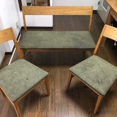 NOCE ダイニングベンチ&チェア2つセット　2人掛け　1人掛け×2 グリーン
