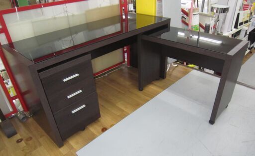 R387 人気 トップガラス パーソナルデスク3点セット、幅150cm 美品