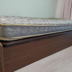 【シモンズマットレス付美品!大量収納!】はね上げ収納シングルベッドの画像