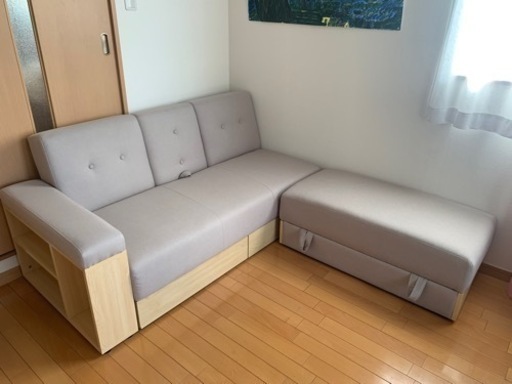 北欧二人掛け 収納付き 引き出し ソファベッド
