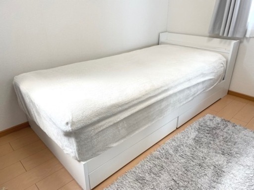 シングル ベッドフレーム(収納、コンセント付き)  マットレス(ニトリ Nスリープ ラグジュアリー)セット