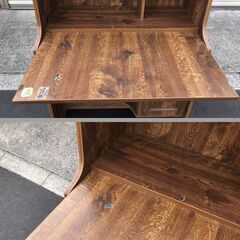 木製 勉強机 学習机 作業机 収納棚付 昭和レトロ 幅88cm×奥行45cm×高さ181cmの画像