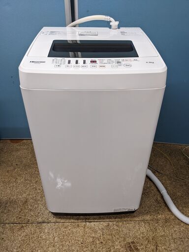 (売約済み)Hisense/ハイセンス 全自動洗濯機 HW-E4502 4.5kg ステンレス槽 循環式側面シャワー 一人用サイズ ホワイト 2018年製