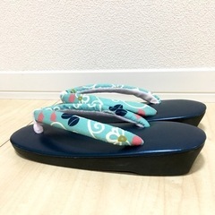 下駄 ウレタン草履👘歩きやすい 花柄 水色 可愛い カジュアル 浴衣 着物の画像