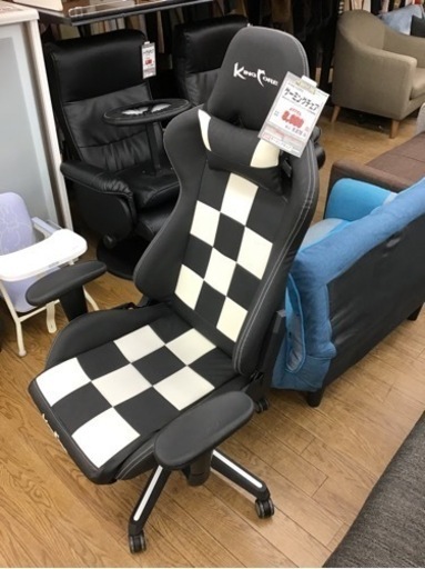 KO-31【ご来店頂ける方限定】KING CORE ゲーミングチェア　白×黒チェッカー