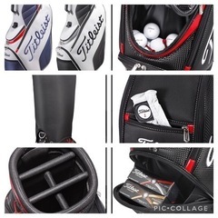 (5519) 直接お引き取り限定 新品タグ付きTITLEIST(タイトリスト) シンプルアスリート キャディバッグ 46インチ対応 メンズ CB791 トリコロール 9 クラブの長さ対応:46インチ 軽量 ゴルフバック メンズ の画像