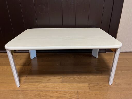 鏡面 木目 ローテーブル コメリ ７５×５０ｃｍ アイボリー