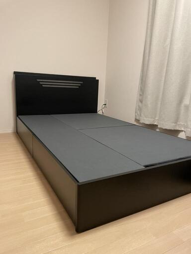 セミダブルベッド(ブラック、コンセント\u0026収納付き)※条件付きでマットレス差し上げます