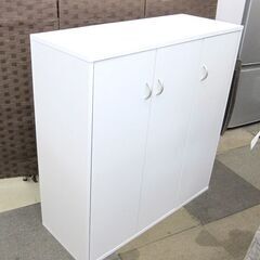 ブックシェルフ 幅90㎝ 本棚 ホワイト 高さ93×奥行35㎝ 扉付き 白 収納棚 3枚扉 札幌 北20条店の画像