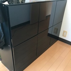 鏡面 キャビネット 6枚扉 ブラック