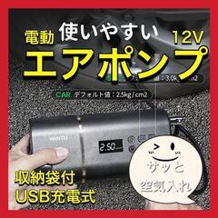 電動エアポンプ 12V ダブルシリンダー 充電器 USB充電式 ...
