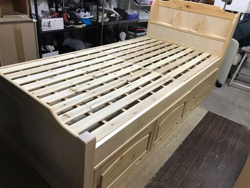 木製シングルベッド　フレームのみ　パイン材　引き出し収納　チェストタイプ　スノコ床板　すのこ板 木製シングルベッド フレームのみ パイン材 引き出し収納