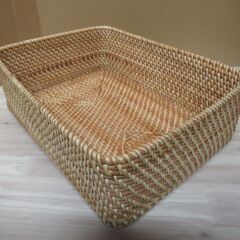 未使用美品　 無印良品 重なるラタン長方形バスケット 小 約幅3...