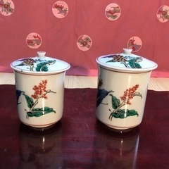 九谷焼　九谷陶泉　陶画　柄本暁舟　蓋付き夫婦湯呑み　100年前　...
