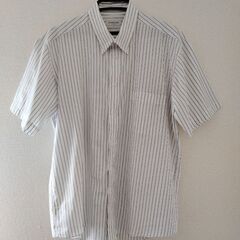 ■③半袖ワイシャツ　Yシャツ　ボタンダウン　白　ストライプ　XL■の画像