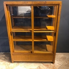 激レア 昭和レトロ ガラス戸付き食器棚（オイルと蜜蝋で仕上げてます）