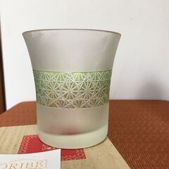 切子 kiriko 新品未使用品 フロストグラス 麻の葉 グリー...