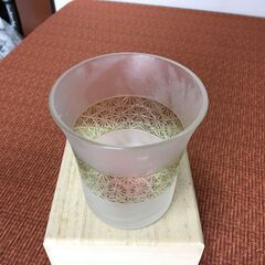 切子 kiriko 新品未使用品 フロストグラス 麻の葉 グリーン 伝統の器 織部 木箱付 の画像
