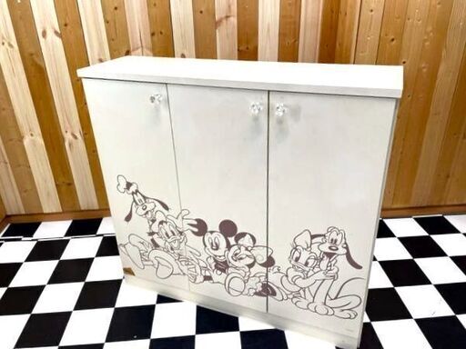 ディズニー　ミッキーマウス　キッズ用シューズボックス　90×25×85　ホワイトカラー　4段収納　19cmほどまで　玄関収納