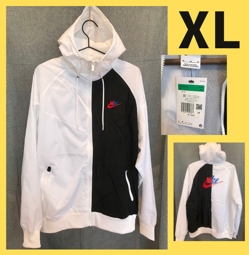 【新品】NIKE フルジップ ナイロンパーカー 白黒　XL