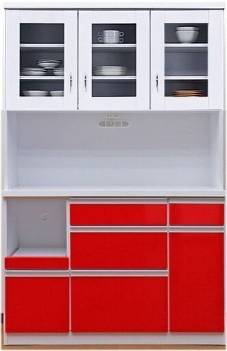 未使用品 ハイグロス120cm幅 レッド食器棚 ダイニングボード カップボード キッチンボード
