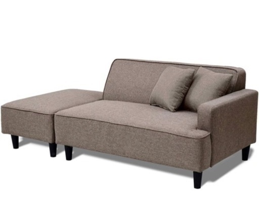 山善　3人座れる肘付きカウチソファ　オットマン・クッション×2付きブラウン　定価22.900円