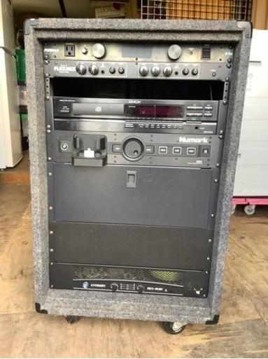 【引き取り限定難あり】 カラオケ他音響設備用アンプ・CDプレーヤー他搭載ラック 中古品