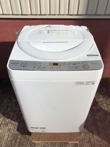 J0359 SHARP/シャープ 全自動洗濯機 ‎ES-GE6C-W 6kg 2019年製