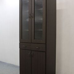 中村敬木工 カップボード 幅60 アクア 食器棚 キッチンボード 中古家具 店頭引取歓迎 R5521)