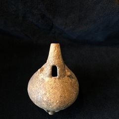中米コスタリカ 黒色動物丸形笛 発掘出土品 市川清鑑定箱付