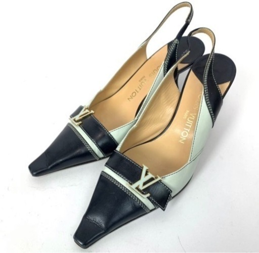 (中古)LOUIS VUITTON ルイヴィトン パンプス レザー バイカラー ネイビー ライトブルー フォーマル 37(24.5 )イタリア製 正規品