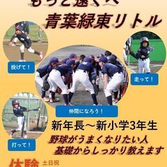 ＜青葉緑東リトルリーグ＞野球がうまくなりたい人　基礎からしっかり...