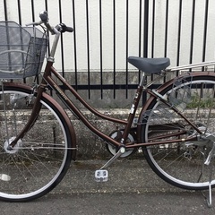 ＜整備・美品＞シティサイクル・27インチ自転車・外装6段変速・LEDライト・ブラウンの画像