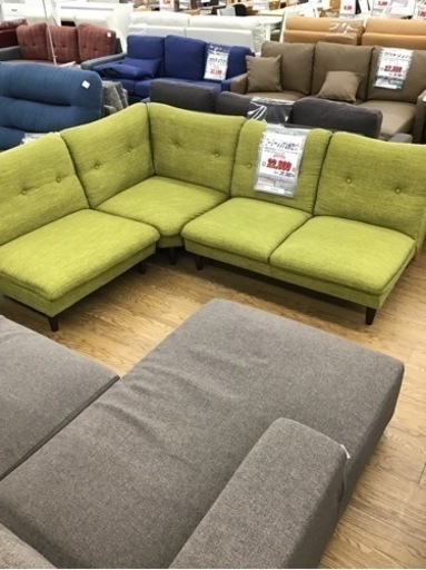 KO-63【ご来店頂ける方限定】コーナーソファ3点セット　グリーン