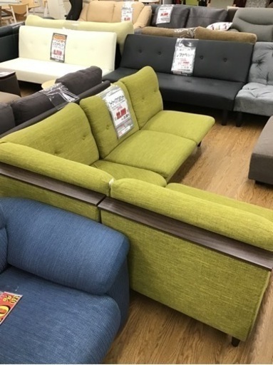 KO-63【ご来店頂ける方限定】コーナーソファ3点セット　グリーン