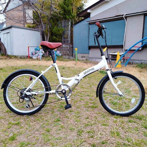 6段ギア変速付き折りたたみ自転車 ホワイト 6段変速 折りたたみ自転車 ホワイト