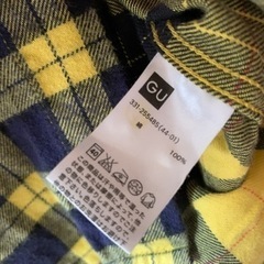 GU ジーユー イエロー×ネイビー チェック柄シャツ ネルシャツ L メンズの画像