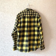 GU ジーユー イエロー×ネイビー チェック柄シャツ ネルシャツ L メンズの画像