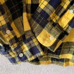 GU ジーユー イエロー×ネイビー チェック柄シャツ ネルシャツ L メンズの画像
