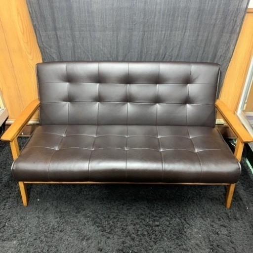 大阪市 高級 ウッドフレーム レザーソファ チェア 美品 2人掛け 合皮