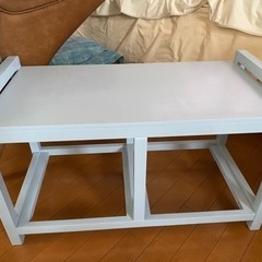 【今週末までの限定出品→月曜廃棄します】ブルー　ベンチ　木製の画像