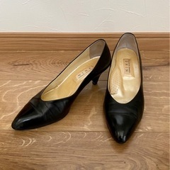 パンプス レザー 牛革 黒 日本製 24.5cm