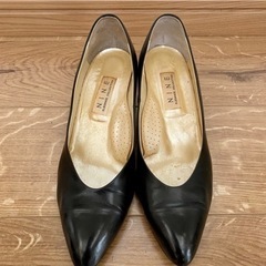 パンプス レザー 牛革 黒 日本製 24.5cmの画像